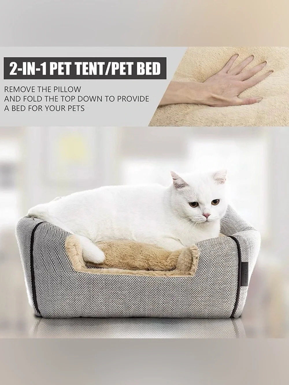 Plush Beige Indoor Small Pet Cozy Cave Bed
